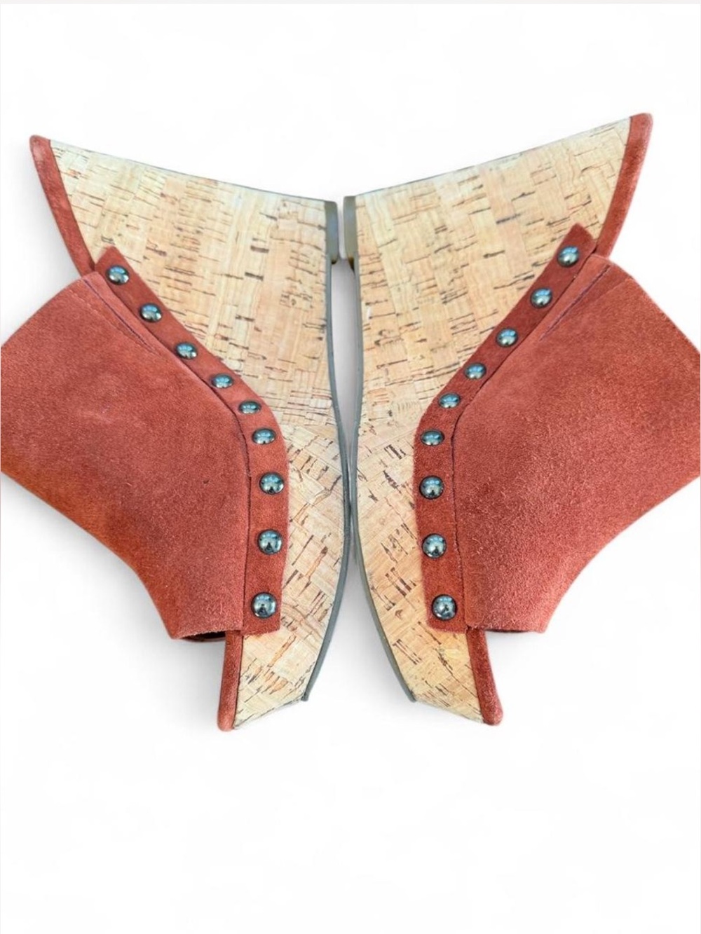 Marc Fisher Henrika Rust Suede Cork Wedge Sandal Slides 8.5